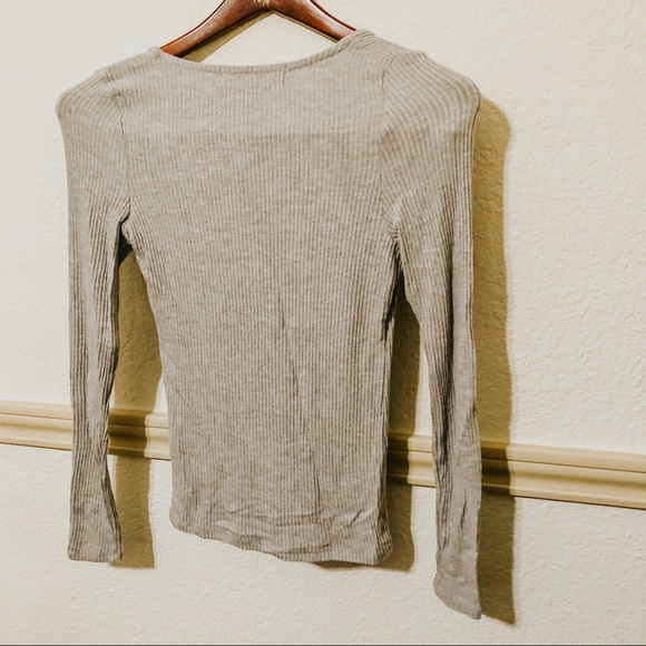 Urban Outfitters Grey Ribbed Lace Long Sleeve Top - Picture 4 of 4